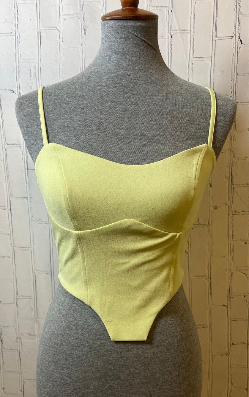 Forever 21 Lime Green Corset Bodysuit Size M Y2K Bustier Cami Top